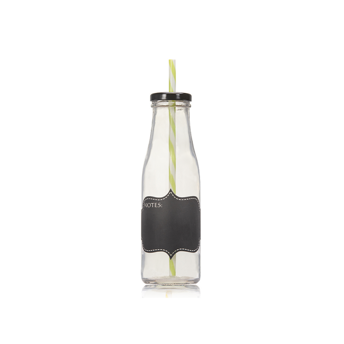 Consol Glass Notes Bottle 375ml Black with Straw