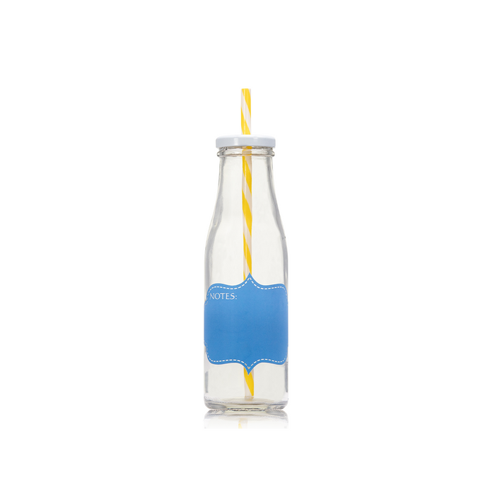 Consol Glass Notes Bottle 375ml Blue with Straw