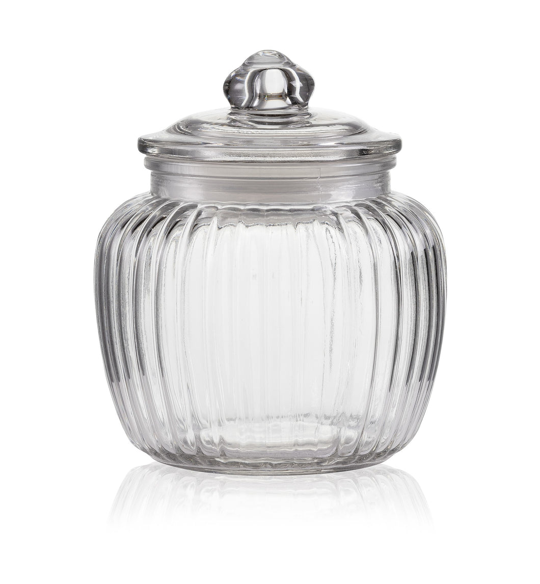 Consol Glass Round Ribbed Glass Cannister 600ml With Glass Lid