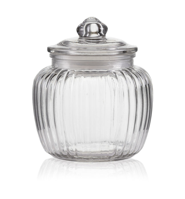 Consol Glass Round Ribbed Glass Cannister 600ml With Glass Lid