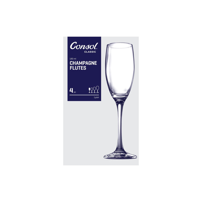 Consol Glass Lyon Flute Stemmed 180ml 4 Pack