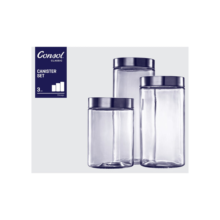 Consol Glass Chicago Cannister Set 3 Piece