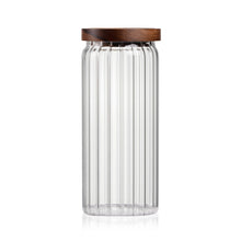 Load image into Gallery viewer, Consol Glass Round Ribbed Canister 1000ml (1L) With Acacia Lid
