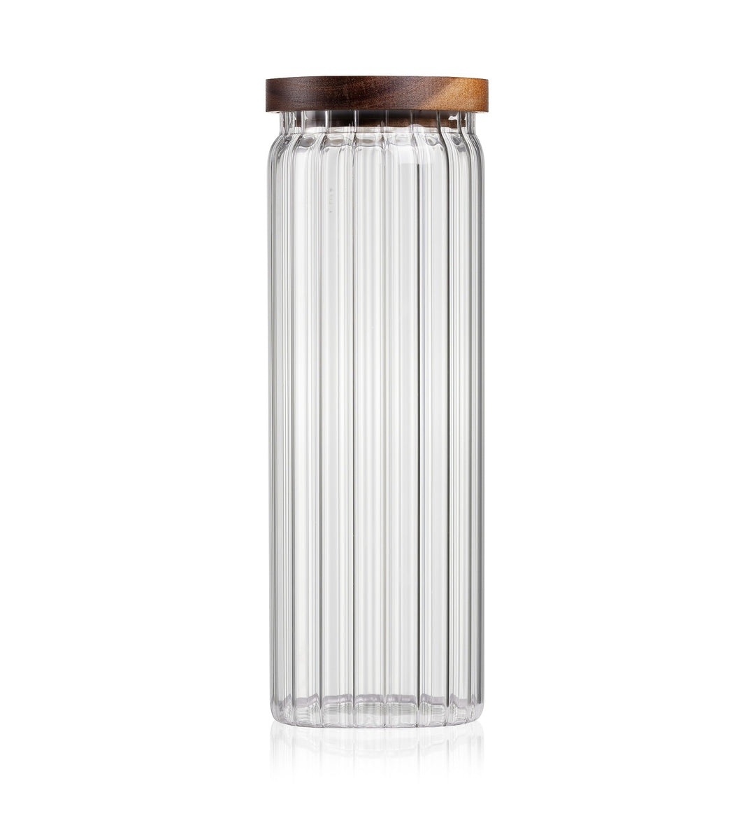 Consol Glass Round Ribbed Canister 1350ml (1.35L) With Acacia Lid