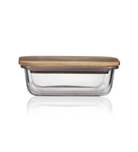 Load image into Gallery viewer, Consol Glass Valencia Rectangular Container 370ml With Acacia Lid
