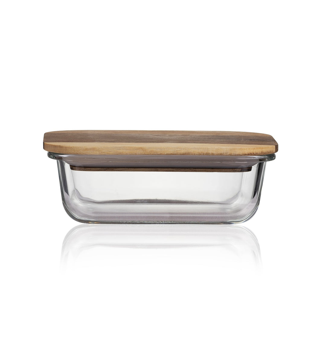 Consol Glass Valencia Rectangular Container 370ml With Acacia Lid