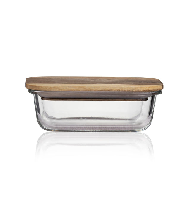 Consol Glass Valencia Rectangular Container 370ml With Acacia Lid