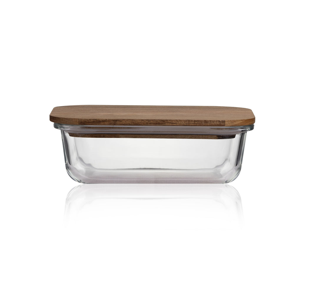 Consol Glass Valencia Rectangular Container 630ml With Acacia Lid