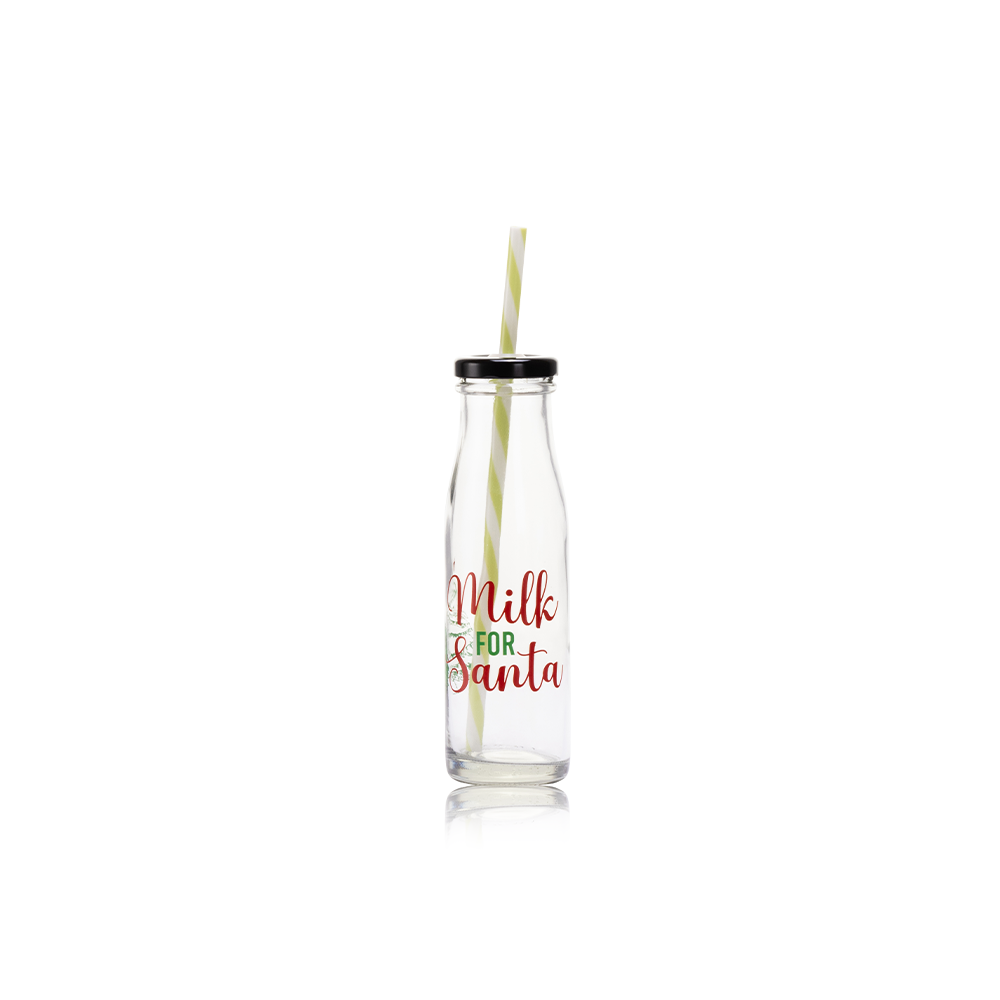 Consol Glass Milk For Santa 250ml With Straw Lid